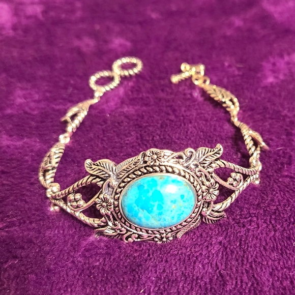 Blue Turquoise Sterling Silver Bracelet by Southwest Style, 7.5 inch - Picture 1 of 6
